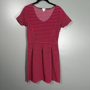 J Crew Women's Blue & Red Striped Preppy Nautical Dress - Size 8 - Pleated Skirt